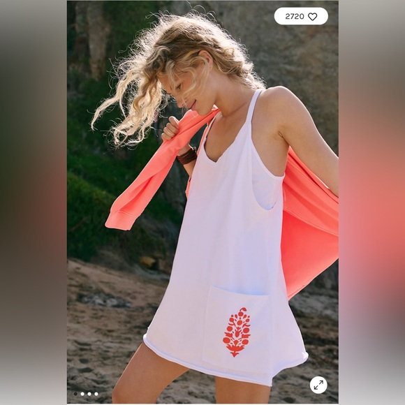 Free People Movement Hot Shot Logo Mini Dress. NWT. White/scarlet Buti - Picture 1 of 10